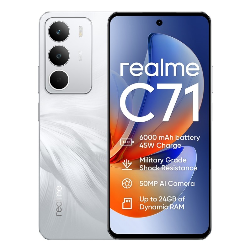 Telefon mobil, Realme C71 4G 8+256GB, Alb, ecran de 6.67 inch, rata de reimprospatare de 120Hz, incarcare rapida de 45W