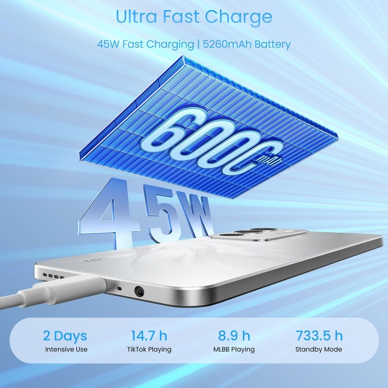 Telefon mobil, Realme C71 4G 8+256GB, Alb, ecran de 6.67 inch, rata de reimprospatare de 120Hz, incarcare rapida de 45W