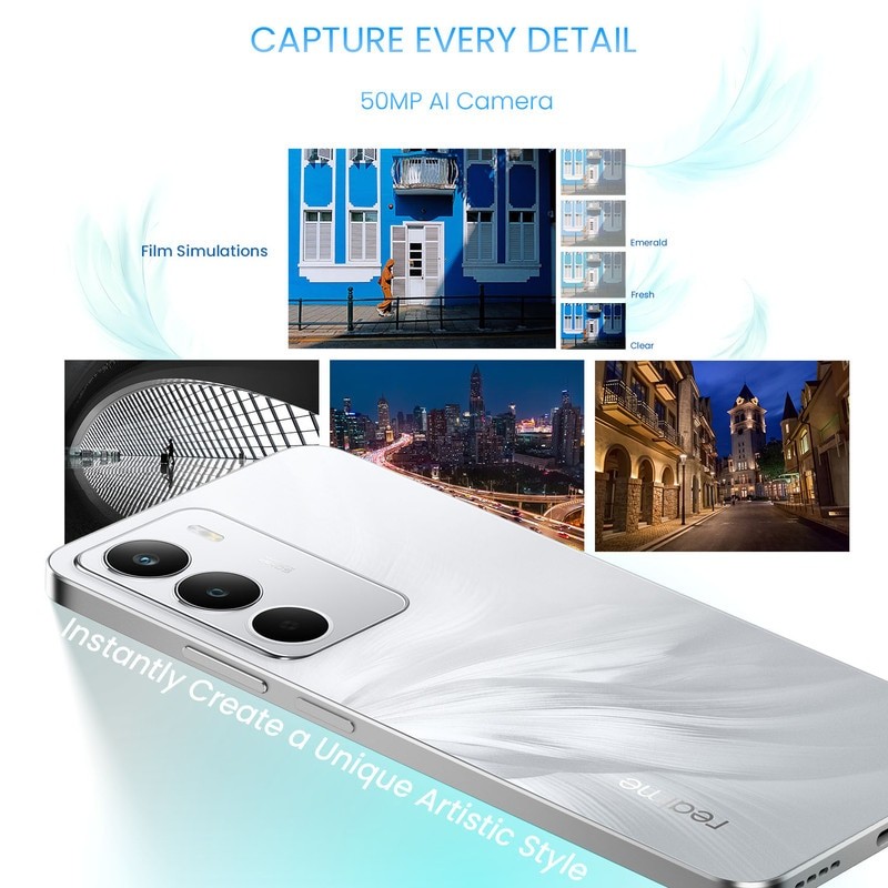 Telefon mobil, Realme C71 4G 8+256GB, Alb, ecran de 6.67 inch, rata de reimprospatare de 120Hz, incarcare rapida de 45W