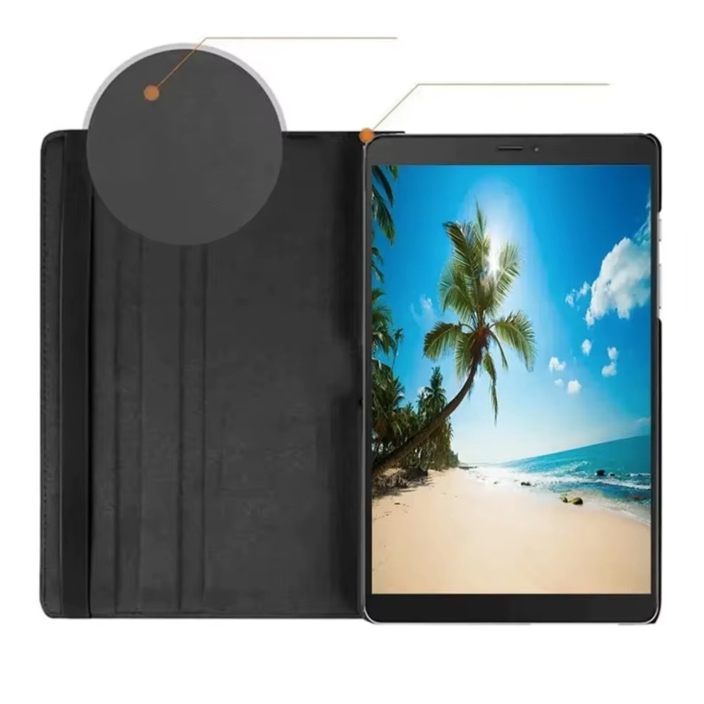 Husa rotativa 360°, Samsung, Galaxy Tab A9 8.7, dimensiune, piele, functie de suport, acces la porturi, design subtire, calitate superioara, colturi intarite, usor de utilizat, aspect estetic, setul contine 1 bucata, material: piele ecologica