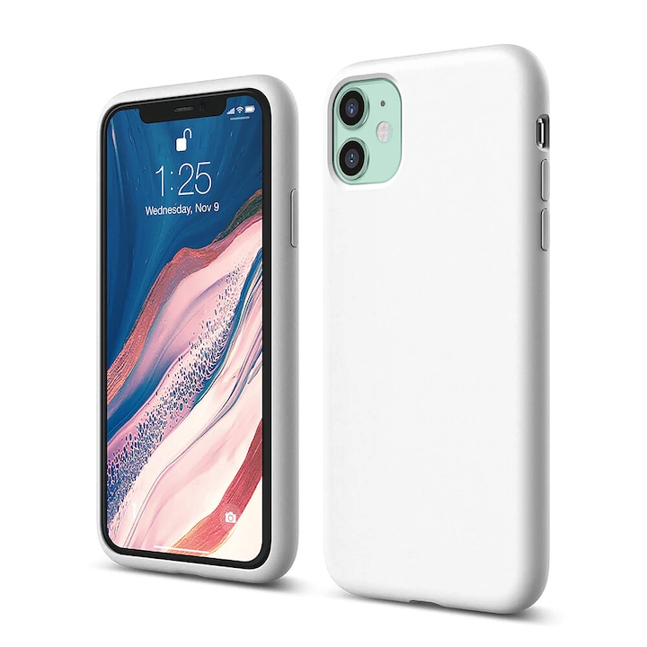 Husa CASEY STUDIOS™ pentru Apple iPhone 11, Soft Silicone Premium, Microfibra in Interior, Alb, de Protectie, Ultra Slim, pentru Incarcare Wireless, Margini Ridicate pentru Protectia Ecranului si a Camerelor