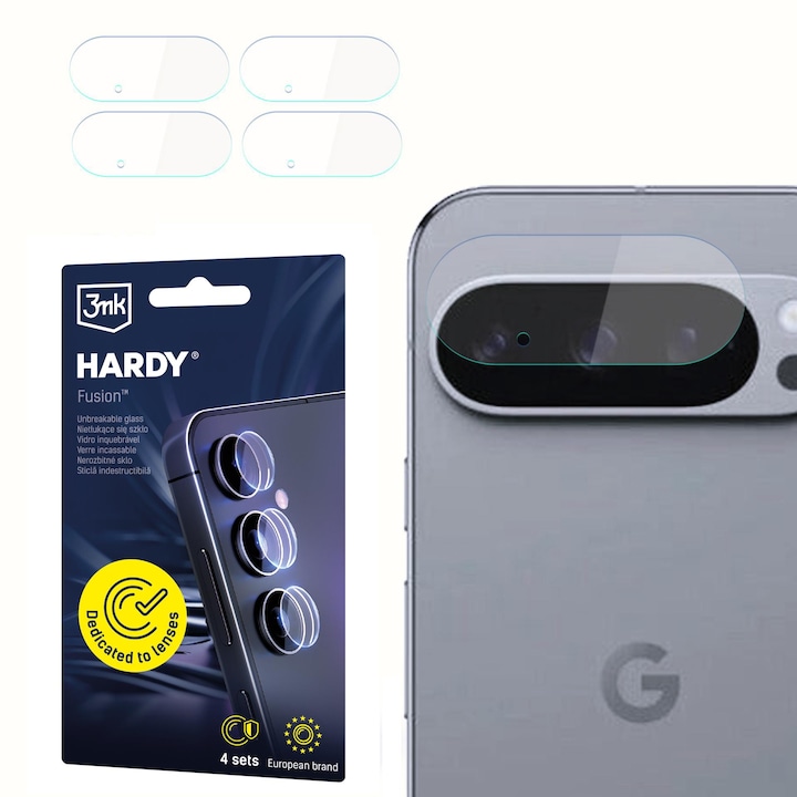 Set 4x Protecție Obiectiv Camera Foto 3mk Hardy Fusion pentru Google Pixel 10 Pro, hibrid, transparent, instalare rapidă