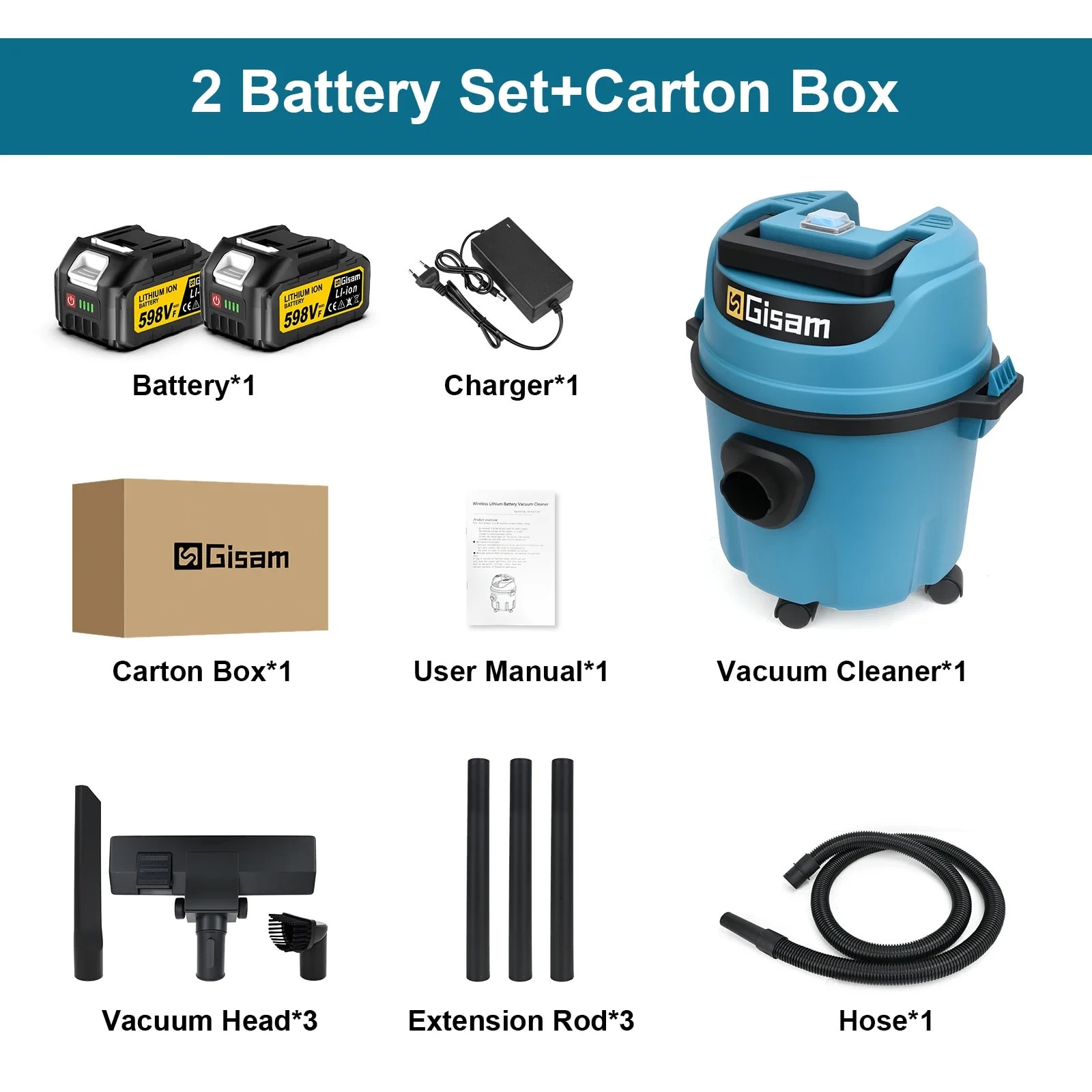 Aspirator fara fir, capacitate de 10L, 2 baterii, design compact, putere de 2500W