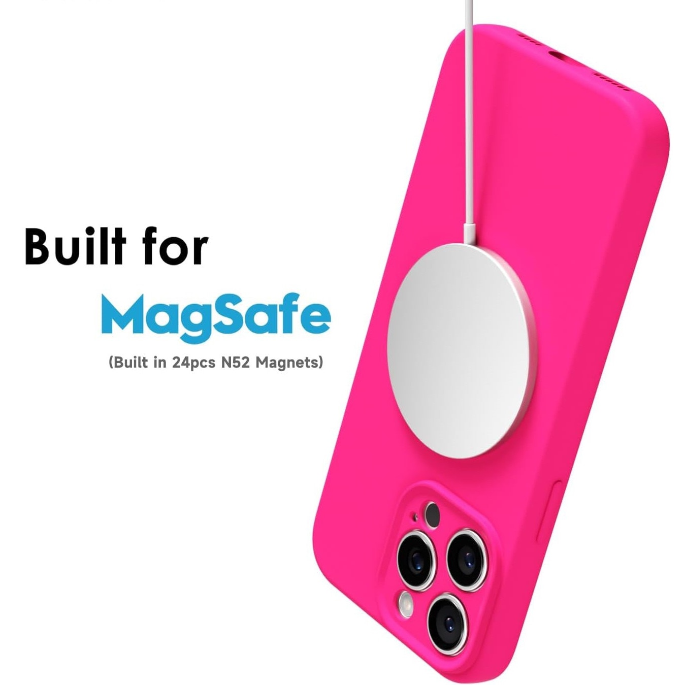 Husa Telefon din Silicon Roz Fluorescent, Compatibila cu MagSafe si iPhone 16 Pro, Rezistenta la Socuri, Prietenos cu Pielea, Margini Ridicate pentru Protectia Ecranului si Camerelor, Suprafata Anti-amprenta, Instalare Usoara Fara Scratch