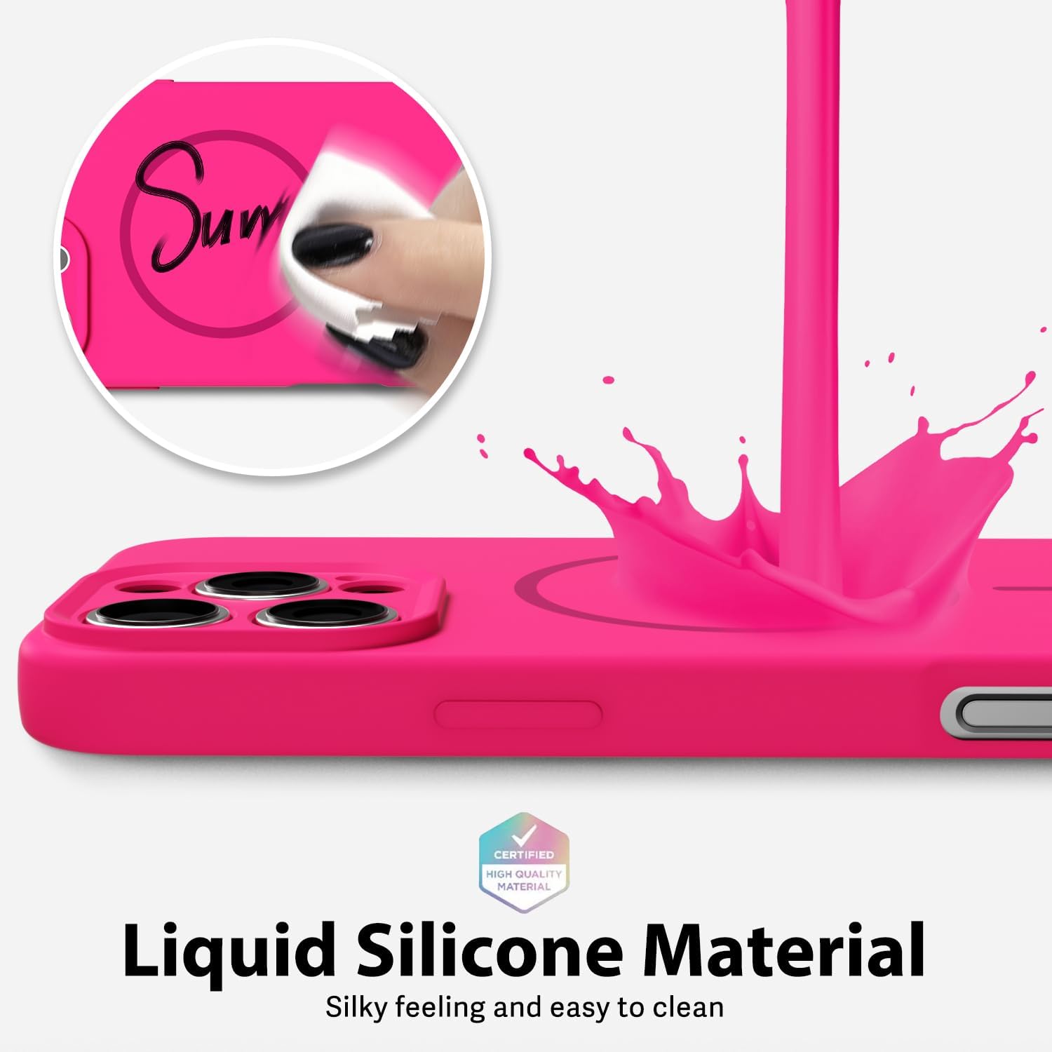 Husa Telefon din Silicon Roz Fluorescent, Compatibila cu MagSafe si iPhone 16 Pro, Rezistenta la Socuri, Prietenos cu Pielea, Margini Ridicate pentru Protectia Ecranului si Camerelor, Suprafata Anti-amprenta, Instalare Usoara Fara Scratch