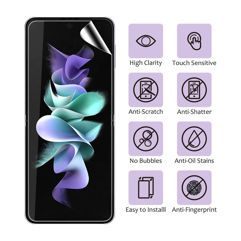 Folie de protectie Compatibila cu Samsung Galaxy Z Flip5, Unbreakable Soft Hydrogel Regenerabil, Premium Tempered, Full Glue, Acoperire pe intreg ecranul, Transparent