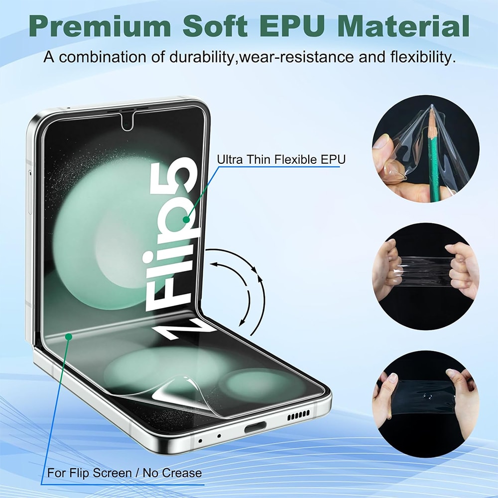 Folie de protectie Compatibila cu Samsung Galaxy Z Flip5, Unbreakable Soft Hydrogel Regenerabil, Premium Tempered, Full Glue, Acoperire pe intreg ecranul, Transparent
