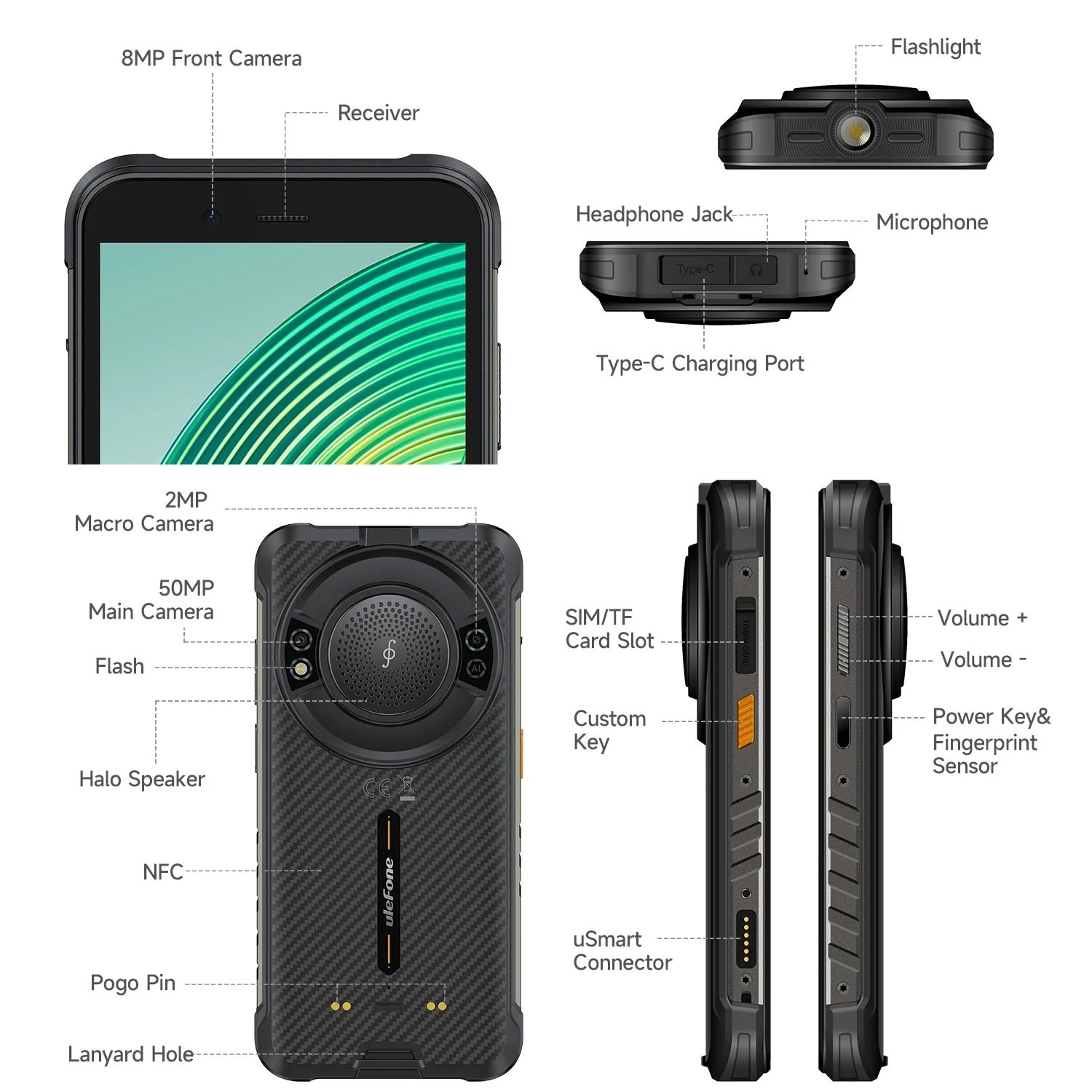 Telefon mobil Ulefone RugKing, 4G, Dual SIM, IPS 5.99-inch, 16GB RAM, 256GB, Camera 50MP+2MP Macro, Difuzor 126dB, LED Notificari, Senzor Amprenta Lateral, NFC, 9600mAh, Android 15, Black