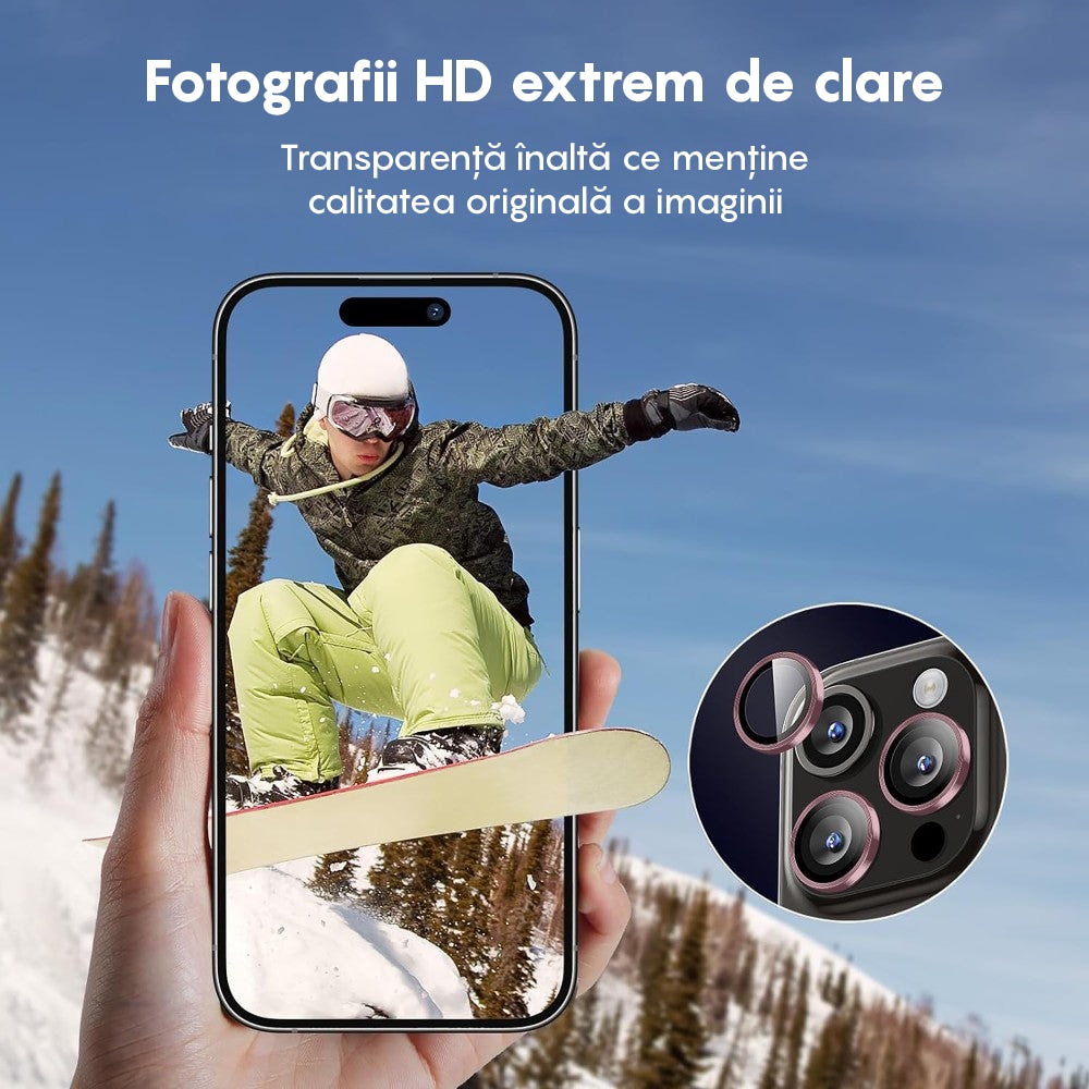 Folie Protectie Lentile Camera compatibila cu iPhone 11 Pro / iPhone 11 Pro Max, CASEY STUDIOS™ MaxDefense+, Ultra HD, Protectie Profesionala Camere 3D, Anti Amprente, Anti Zgarieturi, Anti Socuri, Roz