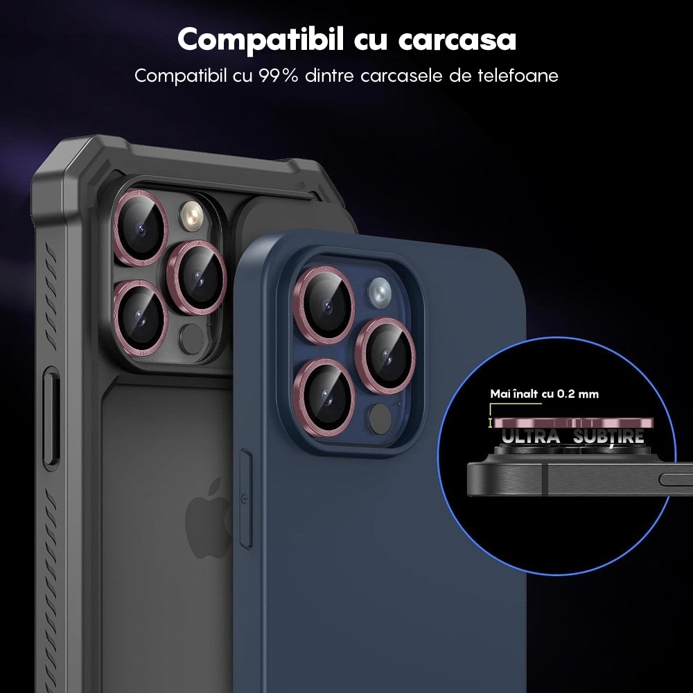 Folie Protectie Lentile Camera compatibila cu iPhone 11 Pro / iPhone 11 Pro Max, CASEY STUDIOS™ MaxDefense+, Ultra HD, Protectie Profesionala Camere 3D, Anti Amprente, Anti Zgarieturi, Anti Socuri, Roz