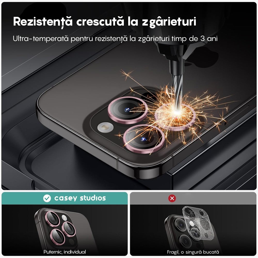 Folie Protectie Lentile Camera compatibila cu iPhone 11 Pro / iPhone 11 Pro Max, CASEY STUDIOS™ MaxDefense+, Ultra HD, Protectie Profesionala Camere 3D, Anti Amprente, Anti Zgarieturi, Anti Socuri, Roz