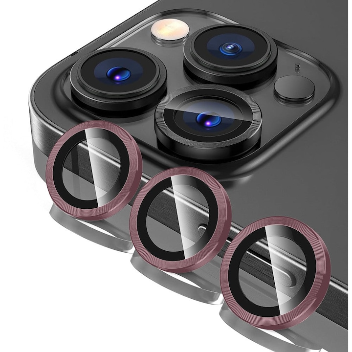 Folie Protectie Lentile Camera compatibila cu iPhone 11 Pro / iPhone 11 Pro Max, CASEY STUDIOS™ MaxDefense+, Ultra HD, Protectie Profesionala Camere 3D, Anti Amprente, Anti Zgarieturi, Anti Socuri, Roz