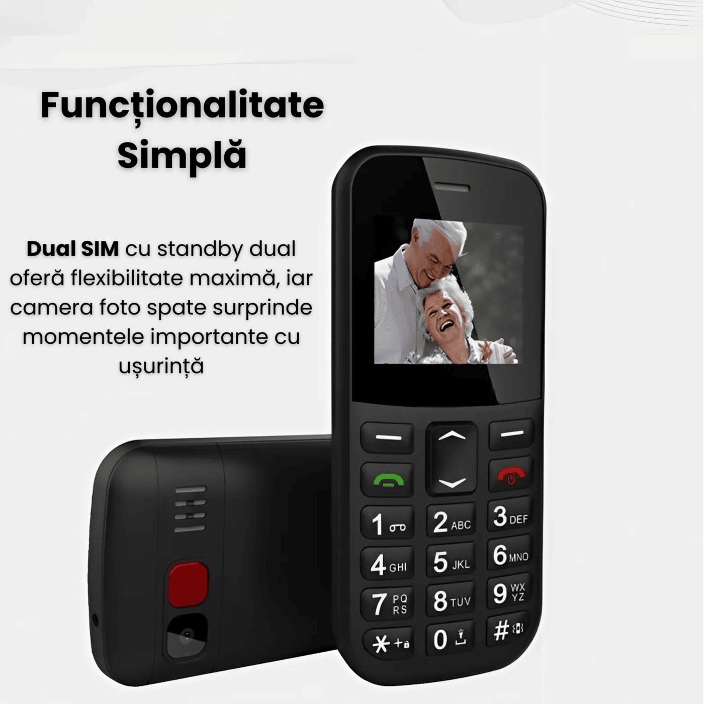 Telefon Mobil Seniori NeoHGS, Apel SOS, Dual SIM, 2G Full Band, Anunturi Vocale, Autonomie Extinsa, Ecran 1.77", Butoane Mari si Fonturi Vizibile, Sunet Puternic, Camera Foto, Radio FM Integrat si Design Compact, Ideal pentru Persoane in Varsta