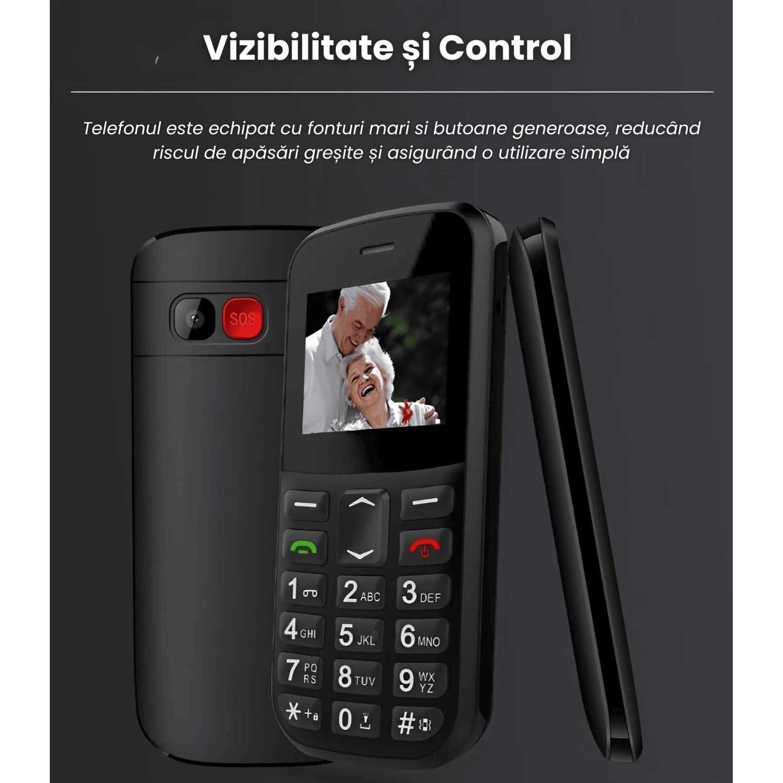 Telefon Mobil Seniori NeoHGS, Apel SOS, Dual SIM, 2G Full Band, Anunturi Vocale, Autonomie Extinsa, Ecran 1.77", Butoane Mari si Fonturi Vizibile, Sunet Puternic, Camera Foto, Radio FM Integrat si Design Compact, Ideal pentru Persoane in Varsta