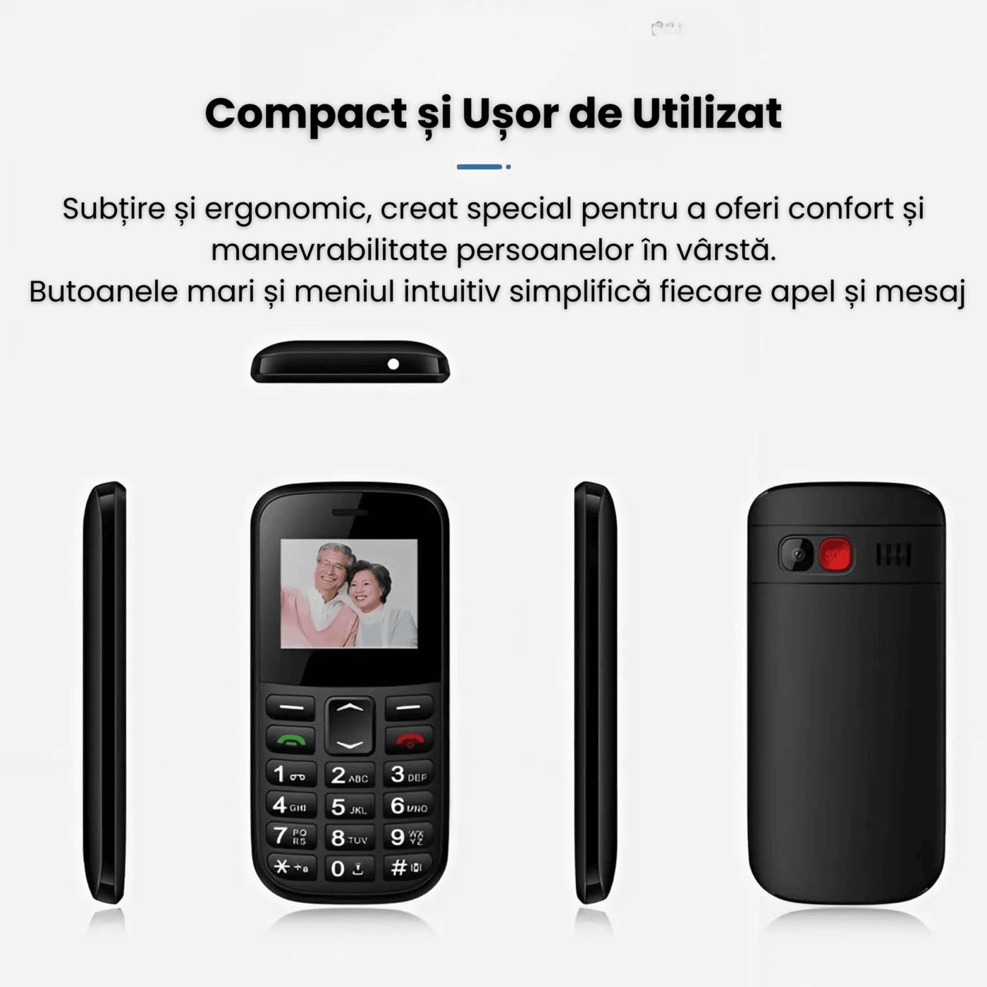 Telefon Mobil Seniori NeoHGS, Apel SOS, Dual SIM, 2G Full Band, Anunturi Vocale, Autonomie Extinsa, Ecran 1.77", Butoane Mari si Fonturi Vizibile, Sunet Puternic, Camera Foto, Radio FM Integrat si Design Compact, Ideal pentru Persoane in Varsta