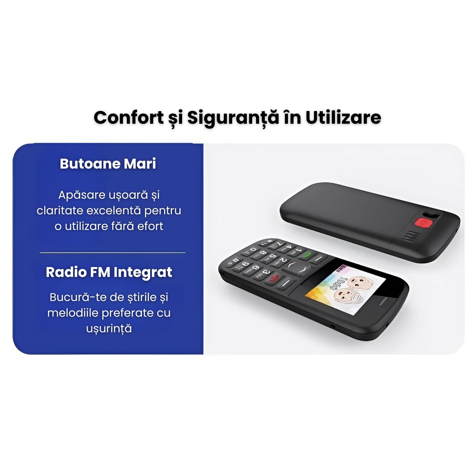 Telefon Mobil Seniori NeoHGS, Apel SOS, Dual SIM, 2G Full Band, Anunturi Vocale, Autonomie Extinsa, Ecran 1.77", Butoane Mari si Fonturi Vizibile, Sunet Puternic, Camera Foto, Radio FM Integrat si Design Compact, Ideal pentru Persoane in Varsta