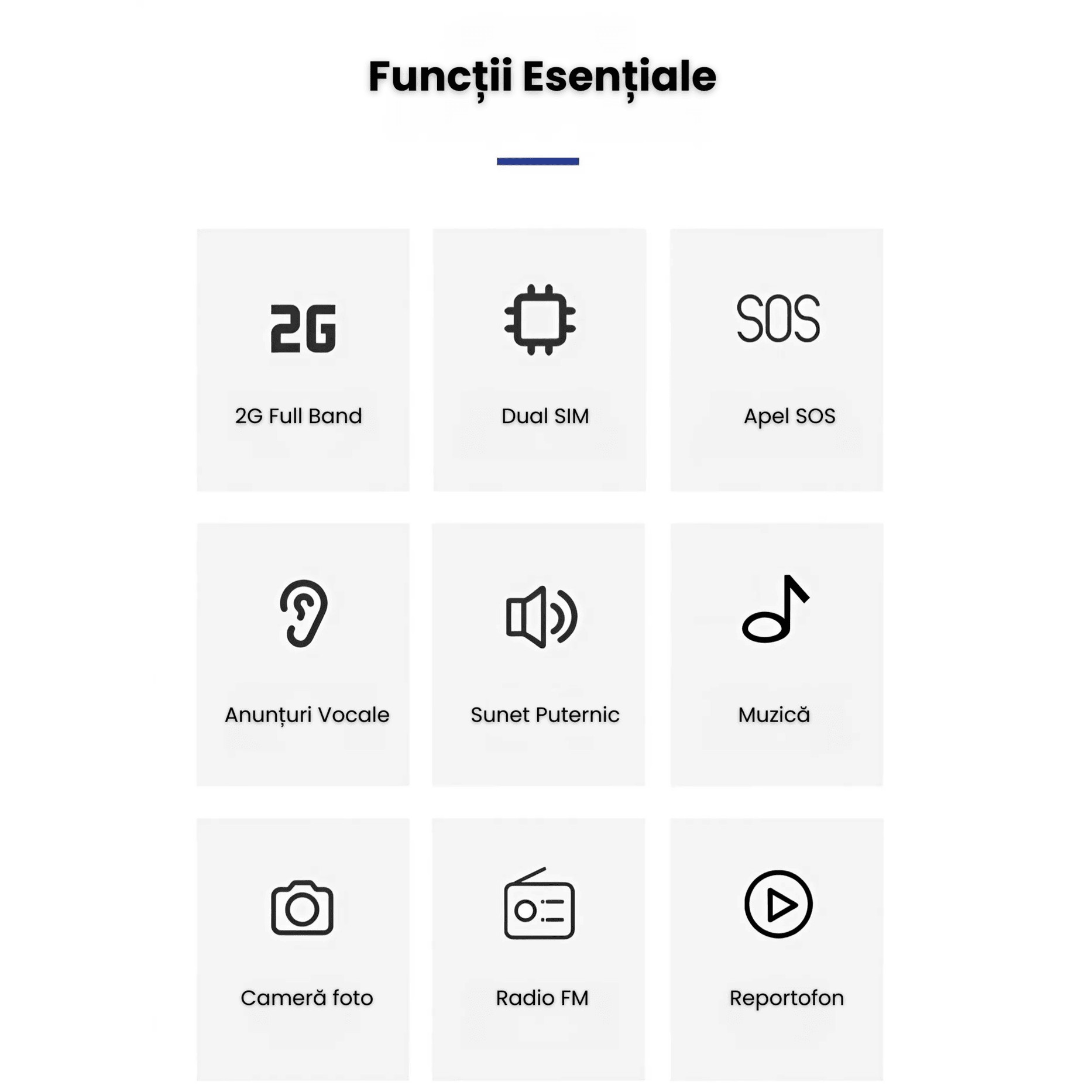 Telefon Mobil Seniori NeoHGS, Apel SOS, Dual SIM, 2G Full Band, Anunturi Vocale, Autonomie Extinsa, Ecran 1.77", Butoane Mari si Fonturi Vizibile, Sunet Puternic, Camera Foto, Radio FM Integrat si Design Compact, Ideal pentru Persoane in Varsta