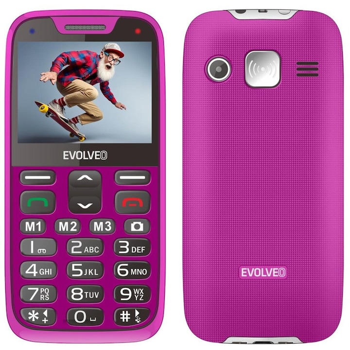 Telefon mobil Evolveo EasyPhone XR, pentru seniori cu suport de incarcare, 32 MB, 2G, Roz