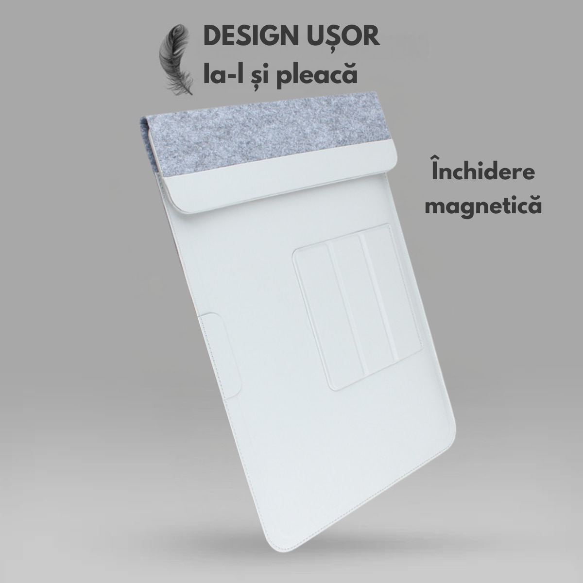 Husa Laptop cu Incarcare dubla Wireless 15W, Protectie 360, Impermeabila, Rezistenta la socuri, 15-16 inch, Suport Pliabil si Design Slim, Piele PU Premium, 4-in-1 cu Suport Mousepad, Compatibila Universal, MacBook Air, MacBook Pro, Tableta, Gri