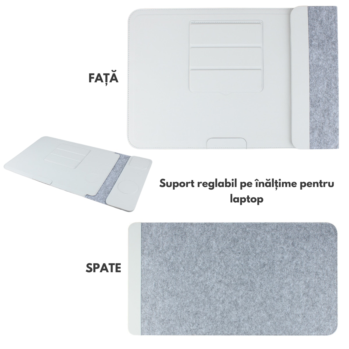 Husa Laptop cu Incarcare dubla Wireless 15W, Protectie 360, Impermeabila, Rezistenta la socuri, 15-16 inch, Suport Pliabil si Design Slim, Piele PU Premium, 4-in-1 cu Suport Mousepad, Compatibila Universal, MacBook Air, MacBook Pro, Tableta, Gri