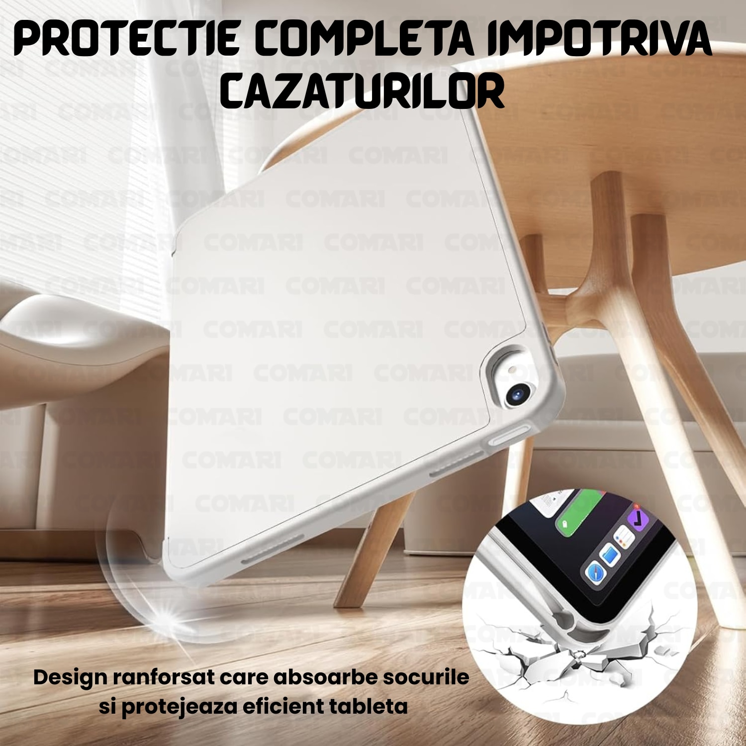 Husa pentru iPad Air 11 (2024) / Air 11 (2025) Comari® EliteCover, protectie completa, functie stand trifold, suport stylus integrat, design elegant tip carte, Gri