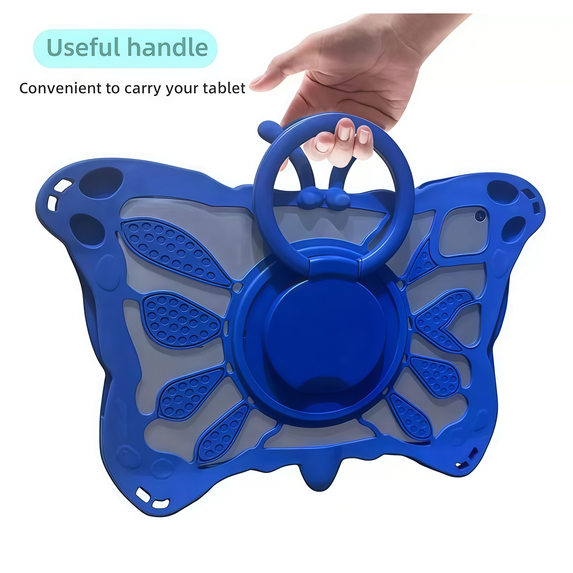 Husa Tableta Universala Copii 7 - 8 inch, Model Fluture 3D, Compatibila cu Allview Viva / Vonino Pluri / Lenovo Tab M8, Silicon Antisoc, Suport Rotativ 360, Maner si Dissipare Caldura, Roz
