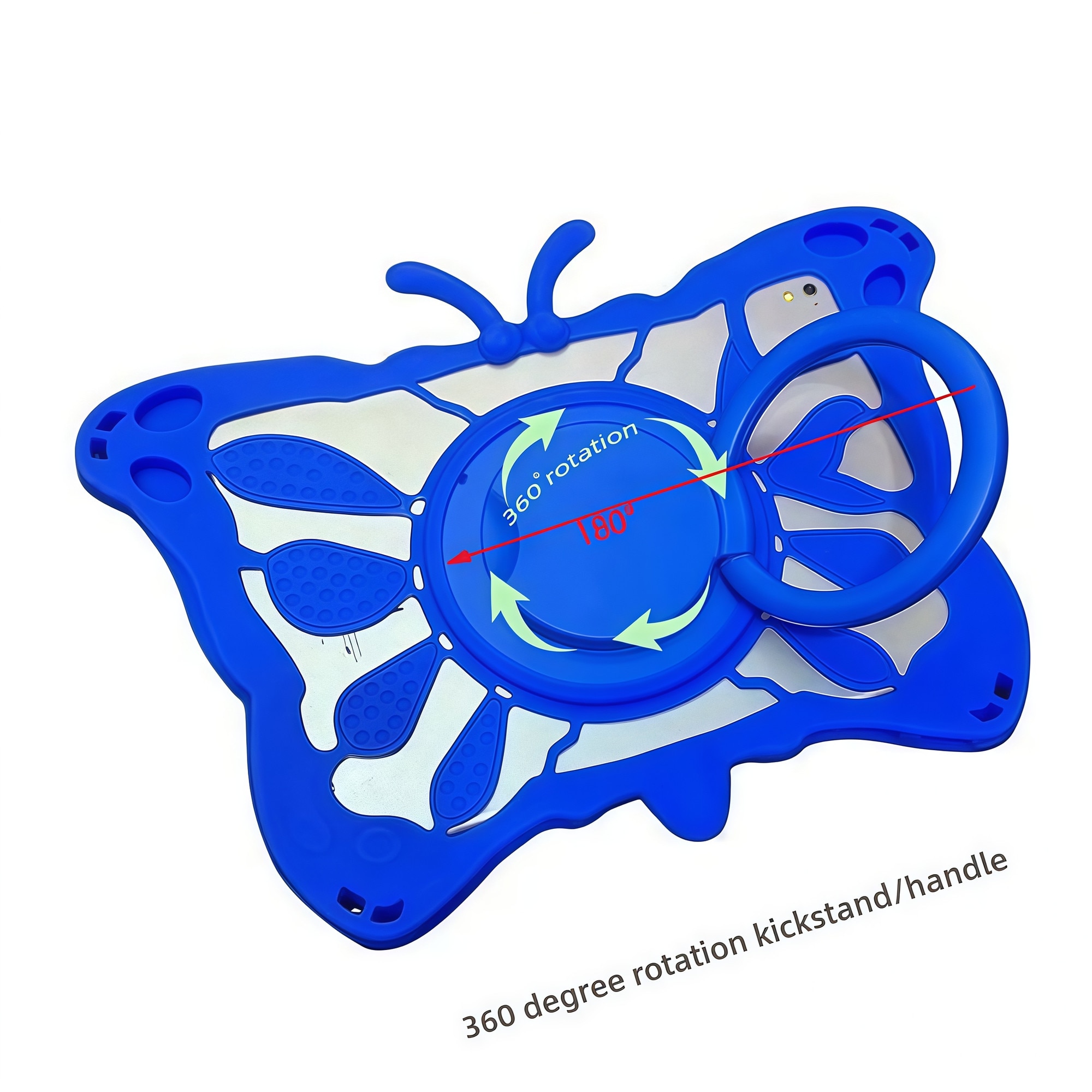 Husa Tableta Universala Copii 7 - 8 inch, Model Fluture 3D, Compatibila cu Allview Viva / Vonino Pluri / Lenovo Tab M8, Silicon Antisoc, Suport Rotativ 360, Maner si Dissipare Caldura, Roz