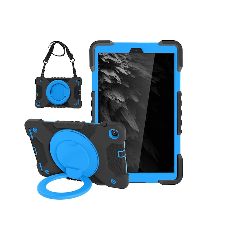 Husa tableta, pentru Galaxy Tab A8, de 10.5 inchi, cu suport pivotant, Albastru/negru