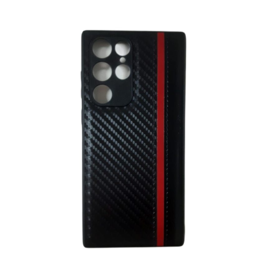 Husa de protectie pentru spate din carbon compatibila cu Samsung Galaxy S22 Ultra, semi-flexibila, Negru-rosu, ATX-BBL4494