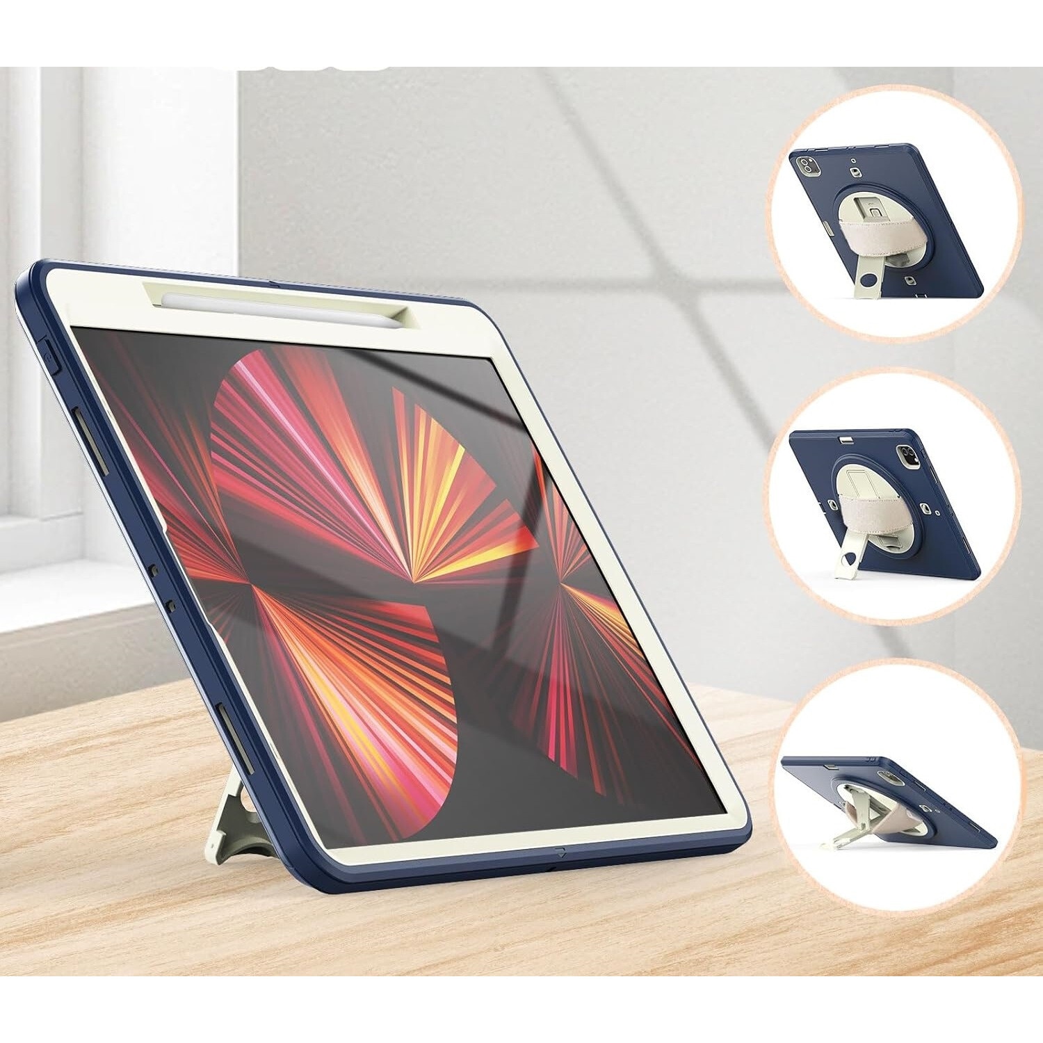 Husa pentru iPad Pro 12.9" cu suport si curea, 3 straturi, bleumarin, 12.9"