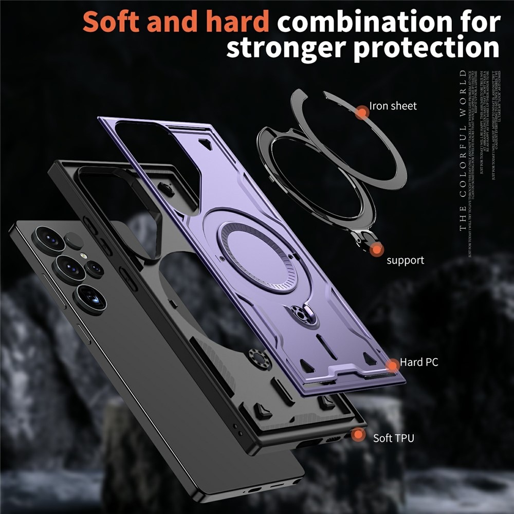 Husa military armour cu inel metalic, ALC MOBILE, compatibila cu Samsung Galaxy S25 Ultra, Mov