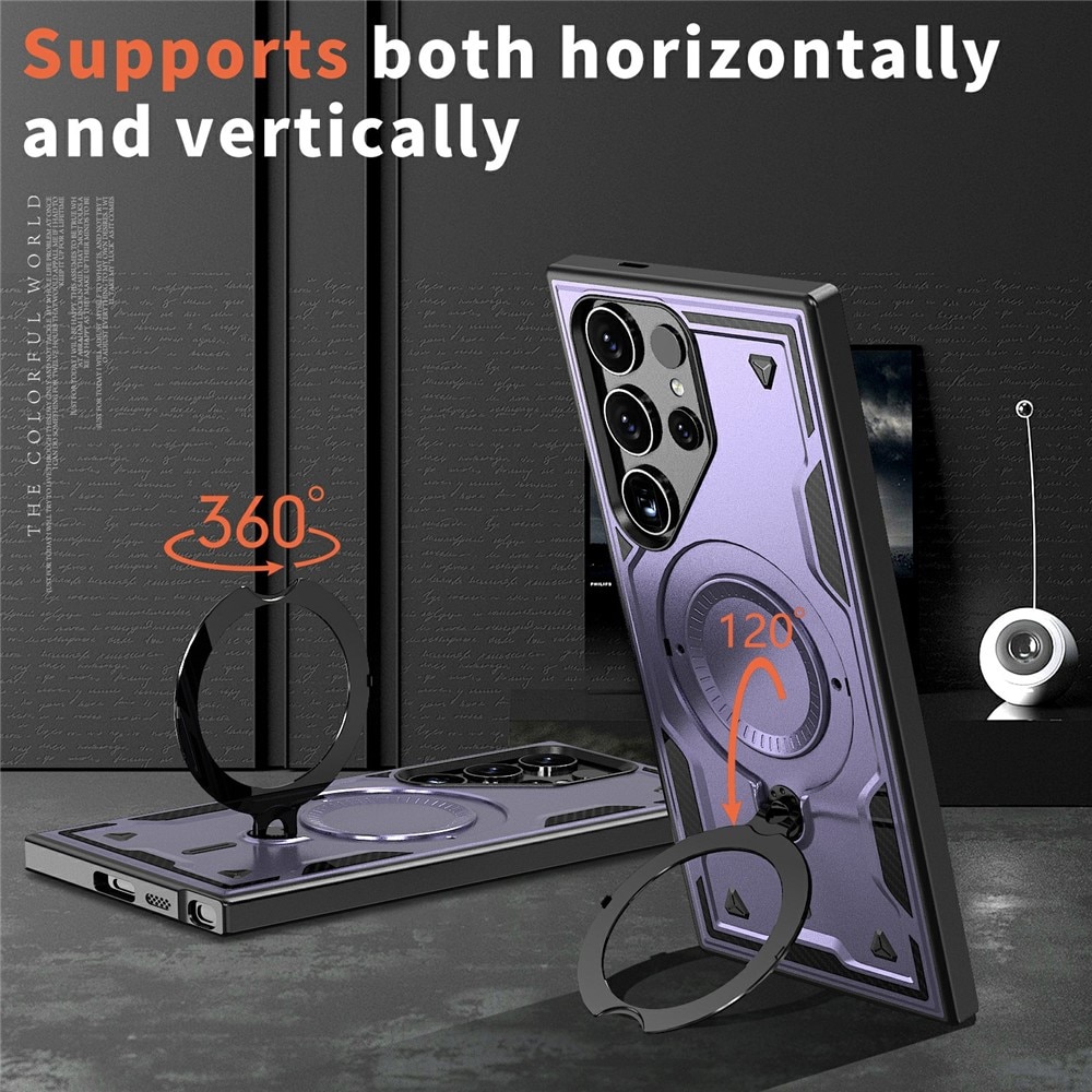 Husa military armour cu inel metalic, ALC MOBILE, compatibila cu Samsung Galaxy S25 Ultra, Mov
