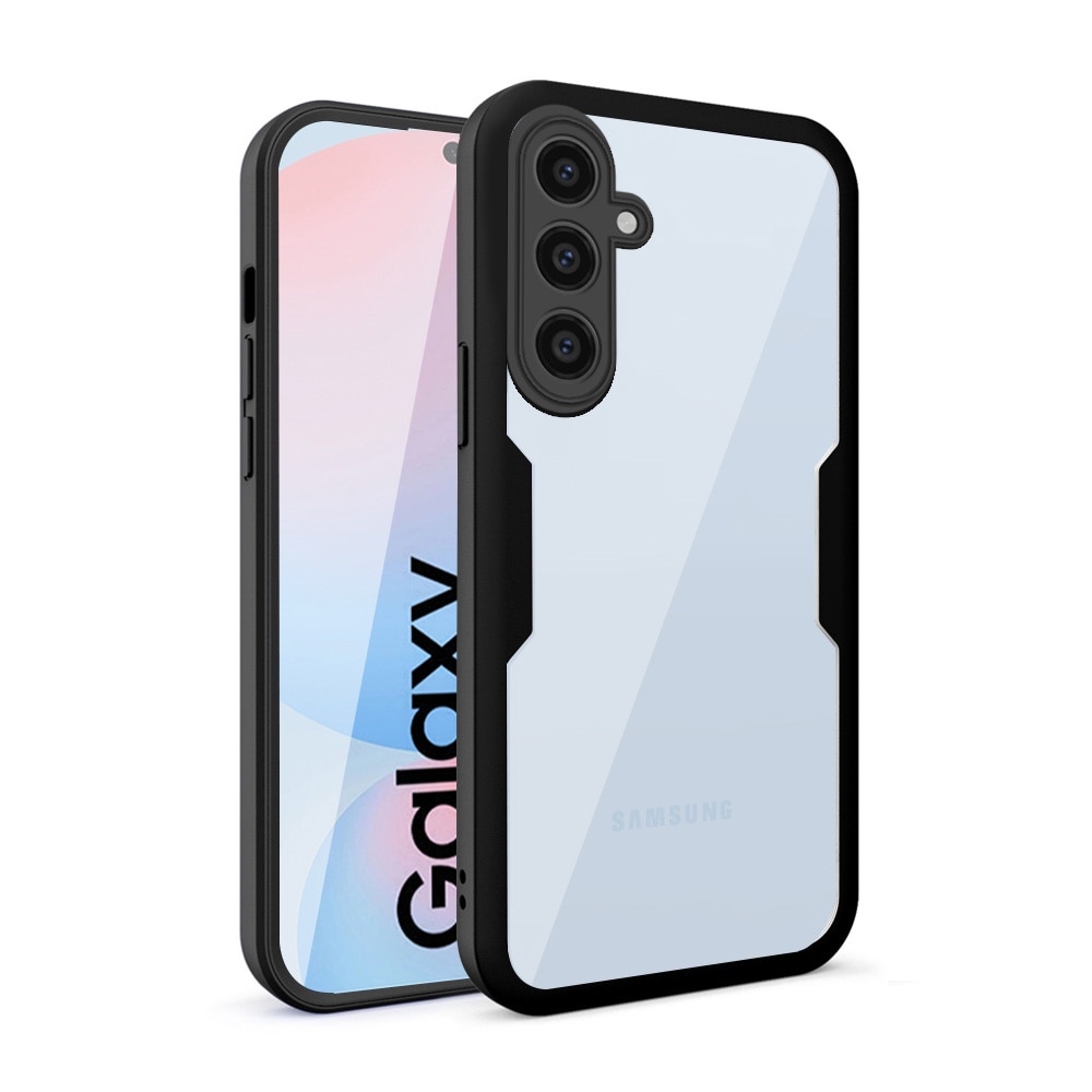 Husa 360 grade compatibila cu Samsung Galaxy A25 5G, Cu protector de ecran inclus, Rezistenta la socuri, Anti-ingalbenire, Anti-zgarieturi, Durabila, Margini inaltate de 3mm, Negru/Transparent