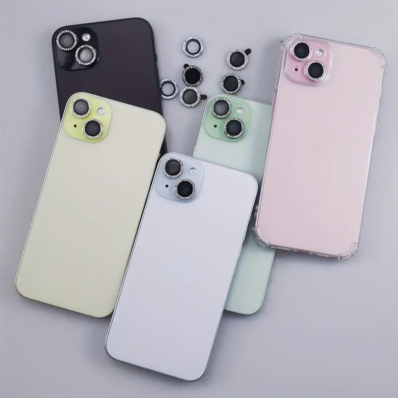 Folie camera cu Strasuri, Individuala, Compatibila cu iPhone 13/13 Mini, Sticla, Negru