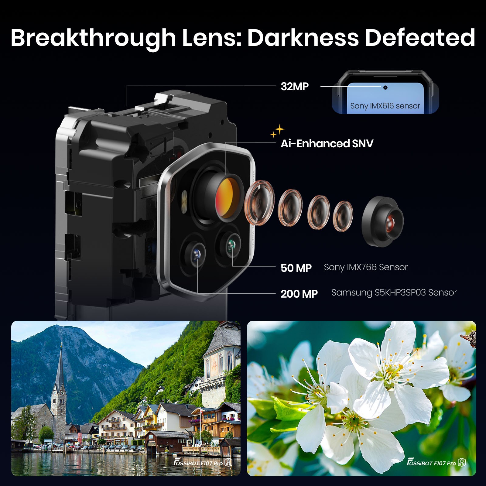 Telefon mobil FOSSiBOT F107 Pro, 6.95-inch, Baterie 28000mAh, 5G, Android 15, 30GB RAM(12GB+extindere pana la 18 GB)+512GB ROM, 200MP+32MP, Rezistent la praf/Impermeabil/Rezistent la caderi, Pentru camping, calatorii, Negru