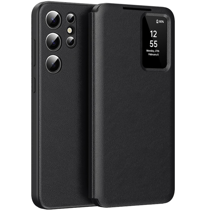Husa telefon, compatibil cu Samsung Galaxy S22 Ultra, XGSM Smart View, neagra