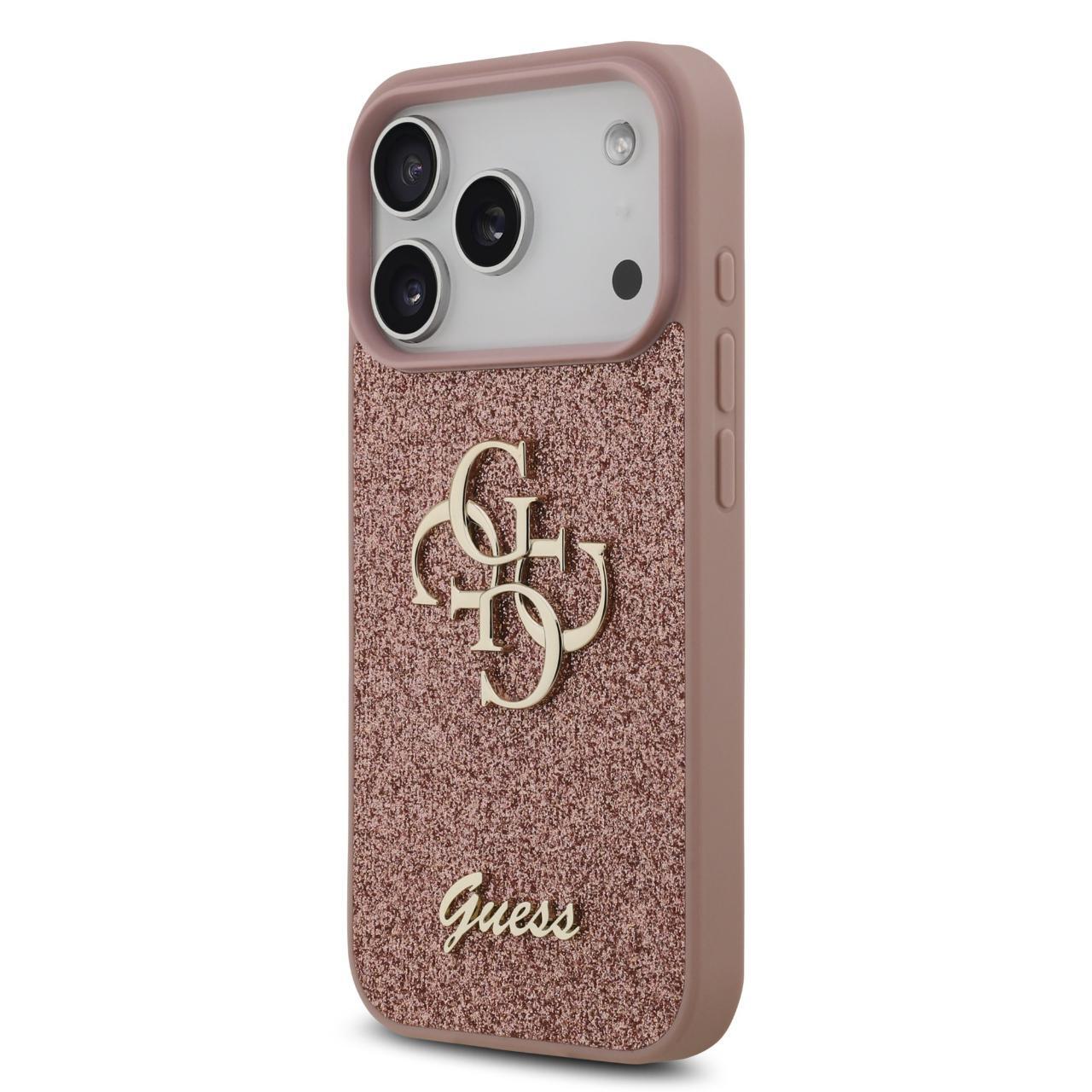 Husa Guess Fixed Glitter 4G Metal Logo compatibila cu iPhone 17 Pro Roz