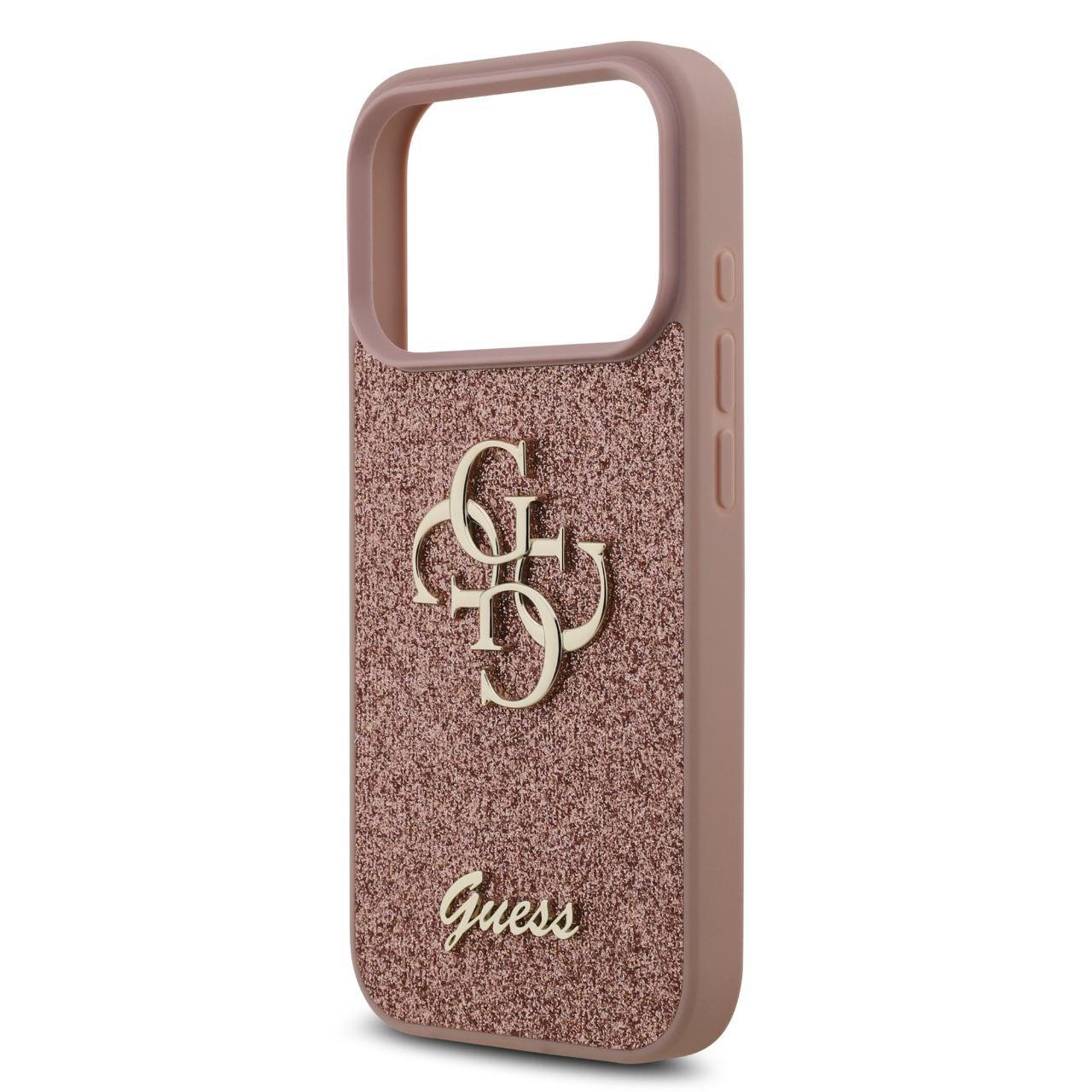 Husa Guess Fixed Glitter 4G Metal Logo compatibila cu iPhone 17 Pro Roz