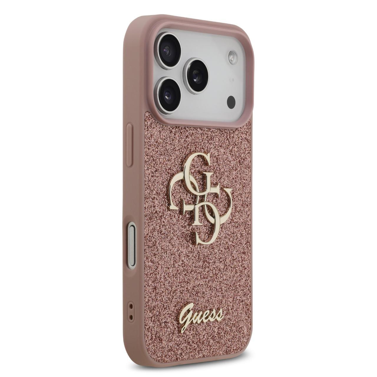 Husa Guess Fixed Glitter 4G Metal Logo compatibila cu iPhone 17 Pro Roz