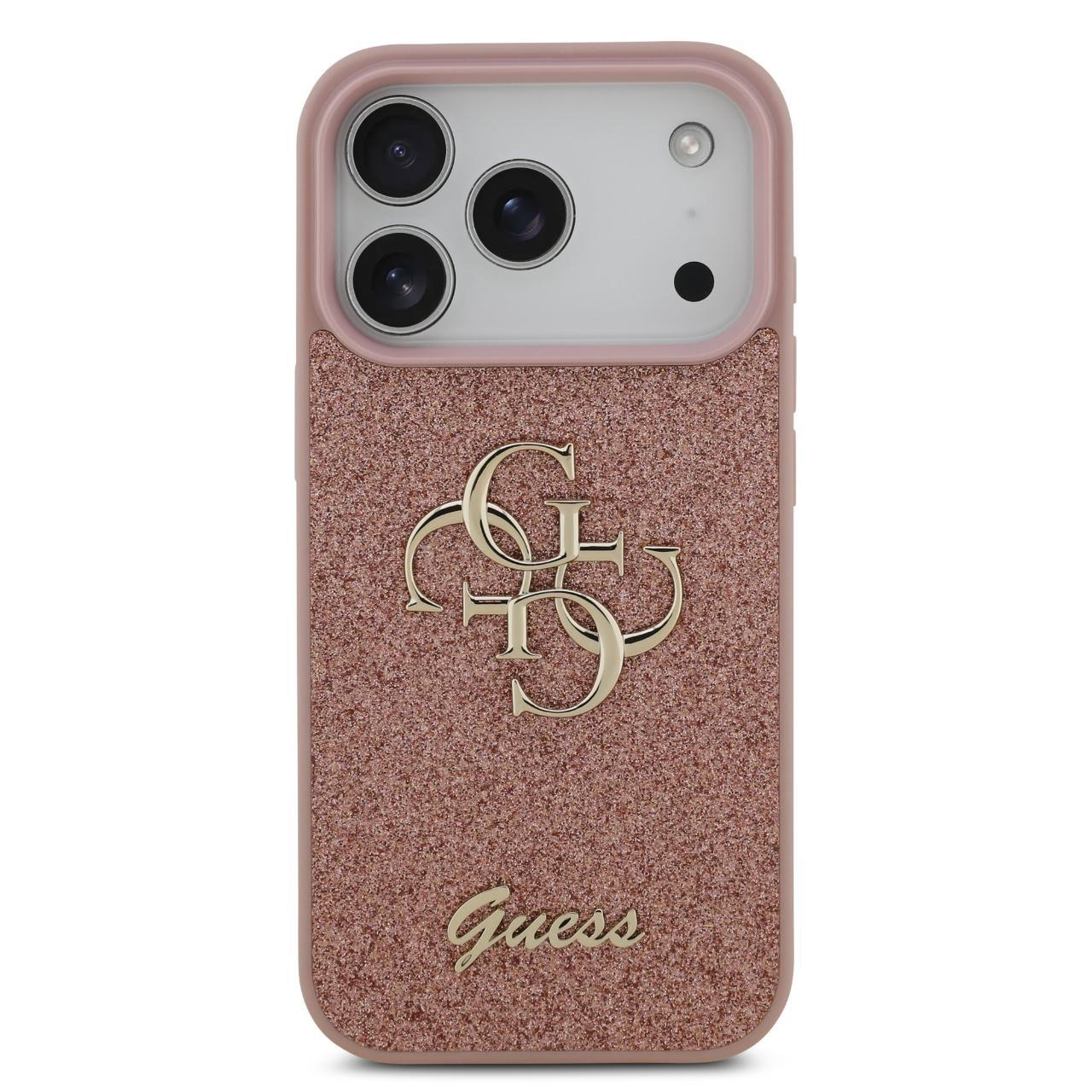 Husa Guess Fixed Glitter 4G Metal Logo compatibila cu iPhone 17 Pro Roz