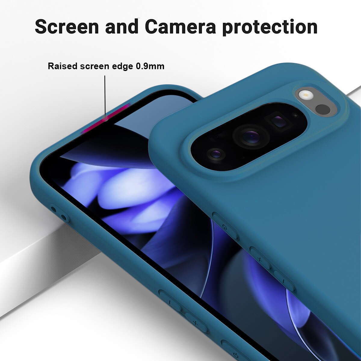 HCarcasa pentru Google Pixel 10 PRO XL, Bumper din Cauciuc Lichid Siliconic, Cuseta, Ultra Subtire, Rezistenta la Socuri, Protectoare Antizgarieturi-albastru inchis
