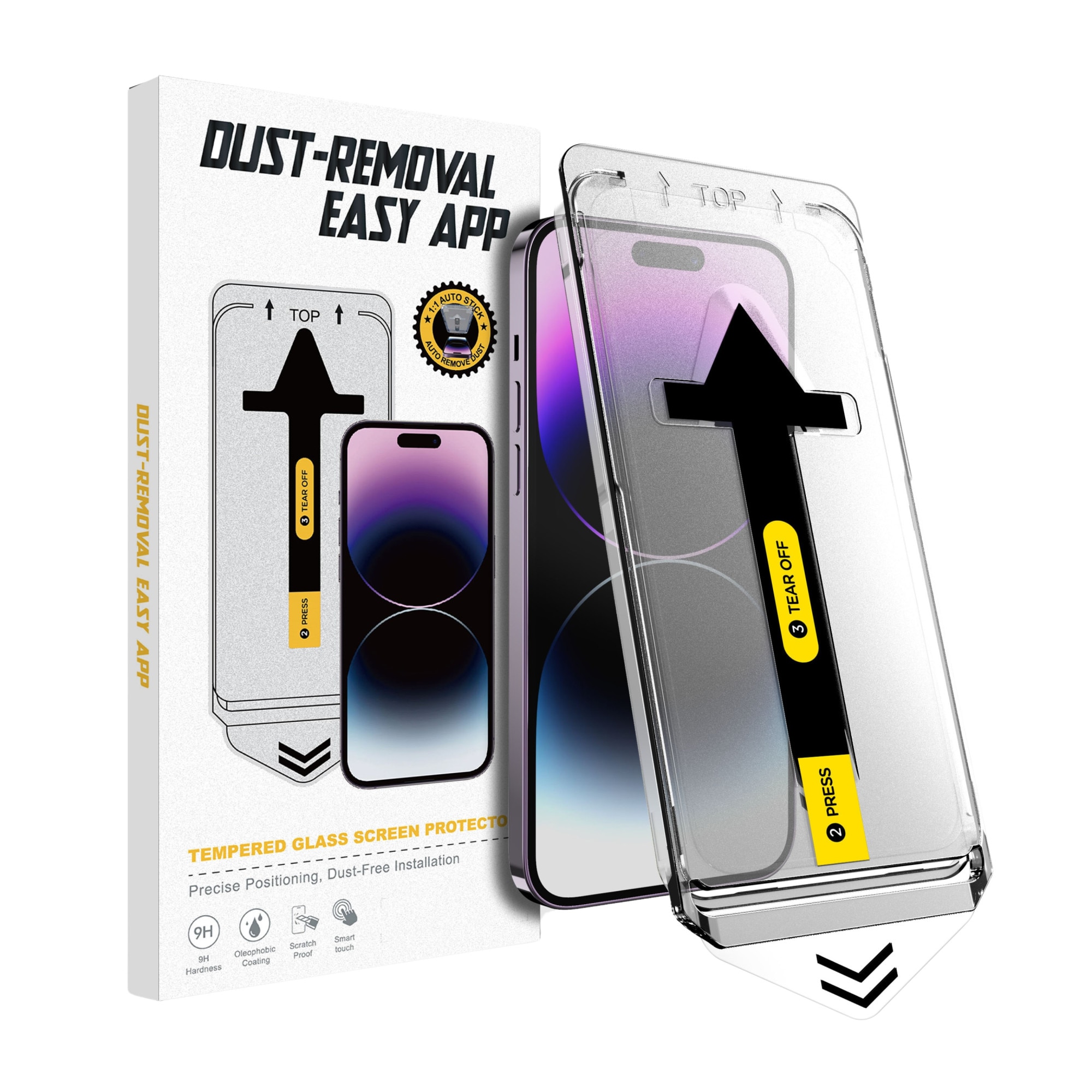 Folie sticla privacy pentru iPhone 13/13 Pro/14, 6.1", cu dispozitiv de instalare rapida si usoara, duritate 9H, precizie 1:1, sticla securizata, protectie telefon
