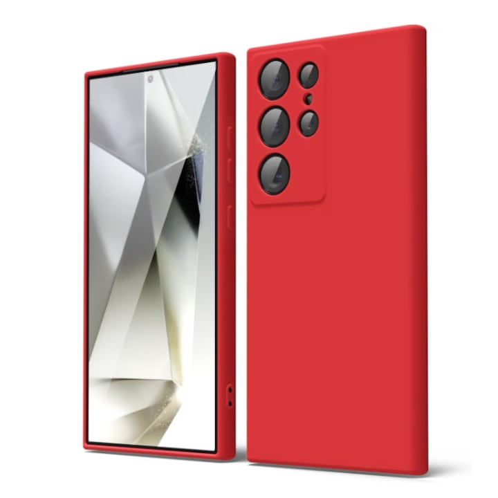 Husa telefon compatibila cu Samsung Galaxy S25 Ultra, Anti-Soc, Protectie camera, Microfibra interior ( catifea ), Margini Ridicate pentru Protectia Ecranului, Rosu
