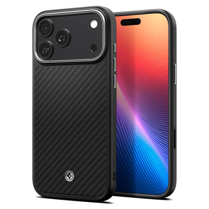 Carcasa Spigen Enzo Aramid T compatibila cu iPhone 17 Pro Max, Black Silver