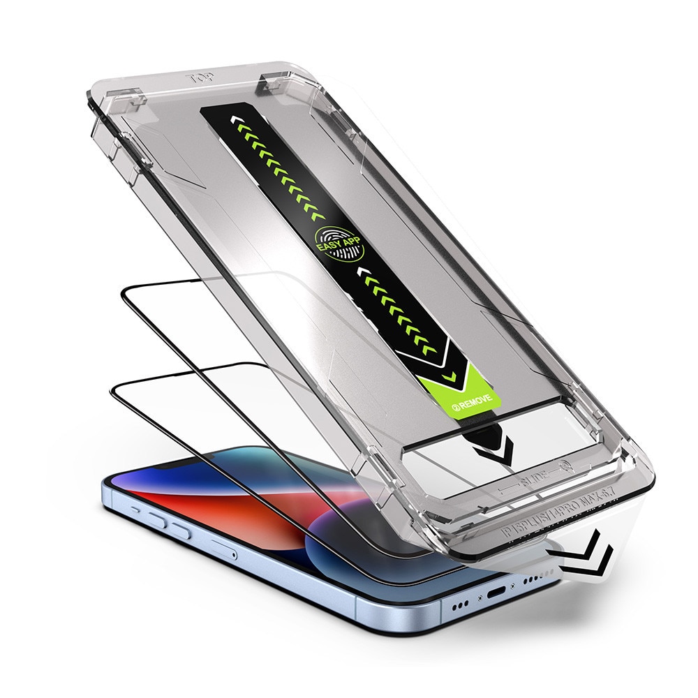 Set 2 x Folie din Sticla pentru iPhone 16 Easy-App cu aplicator instalare usoara si automata Dust-Free 3D 9H full cover full glue margini negre