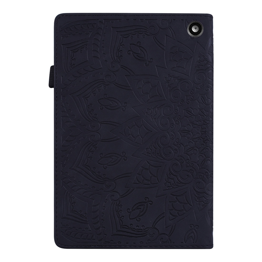Husa tableta pentru Amazon Fire HD 8 (2020), textura de caprarie gravata, tip carte cu suport si sloturi pentru carduri si cadru foto (negru)