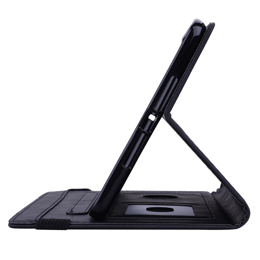 Husa tableta pentru Amazon Fire HD 8 (2020), textura de caprarie gravata, tip carte cu suport si sloturi pentru carduri si cadru foto (negru)