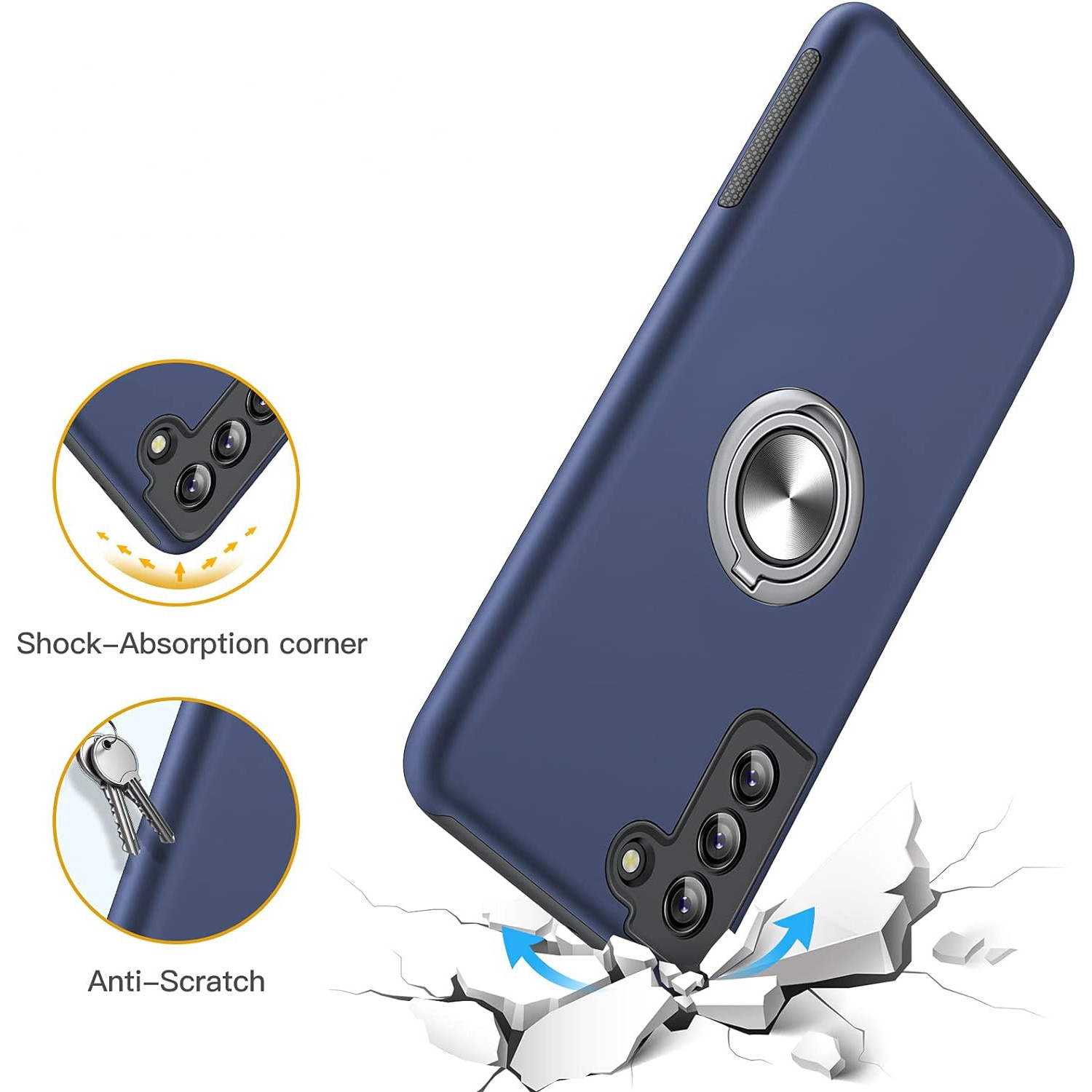 Husa pentru Samsung Galaxy S21, inel rotativ si Kickstand 360°, Protectie Militara Antisoc, cu disipare termica, Blue