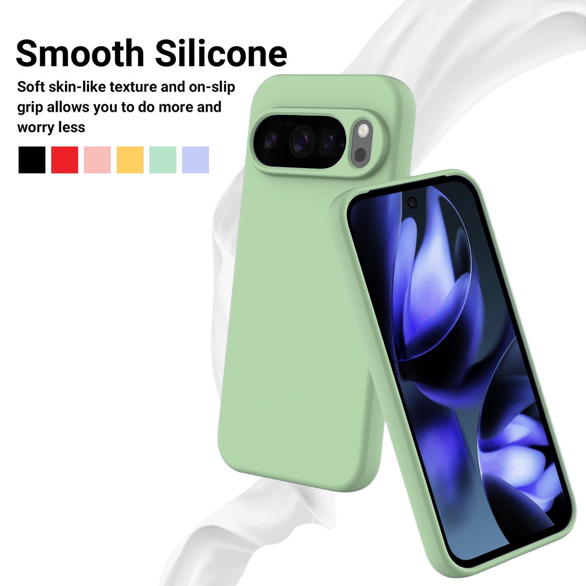 HCarcasa pentru Google Pixel 10 PRO XL, Bumper din Cauciuc Lichid Siliconic, Cuseta, Ultra Subtire, Rezistenta la Socuri, Protectoare Antizgarieturi- verde pastel