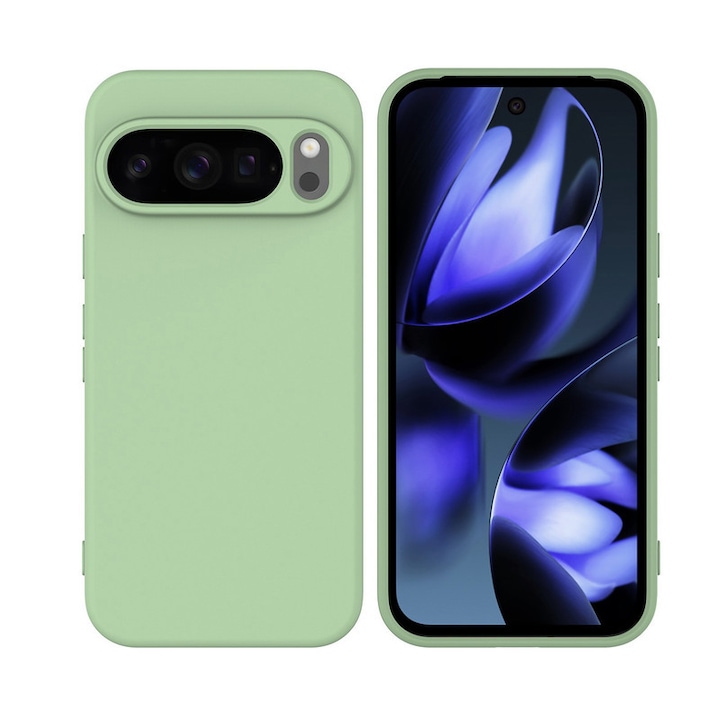 HCarcasa pentru Google Pixel 10 PRO XL, Bumper din Cauciuc Lichid Siliconic, Cuseta, Ultra Subtire, Rezistenta la Socuri, Protectoare Antizgarieturi- verde pastel
